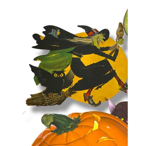 Lot of 6 Vintage Diecut Halloween Decorations Black Cat Witch Skull 7" - Picture 6 of 8